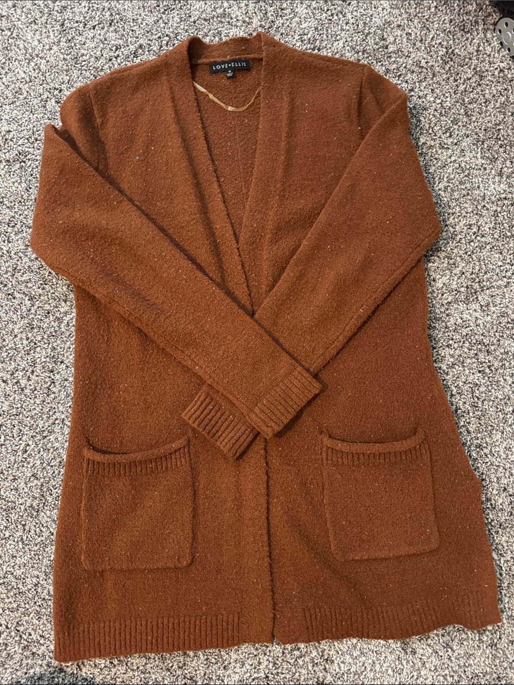 LOVE + LEMONS Cozy Chestnut Open-Front Pocket Cardigan